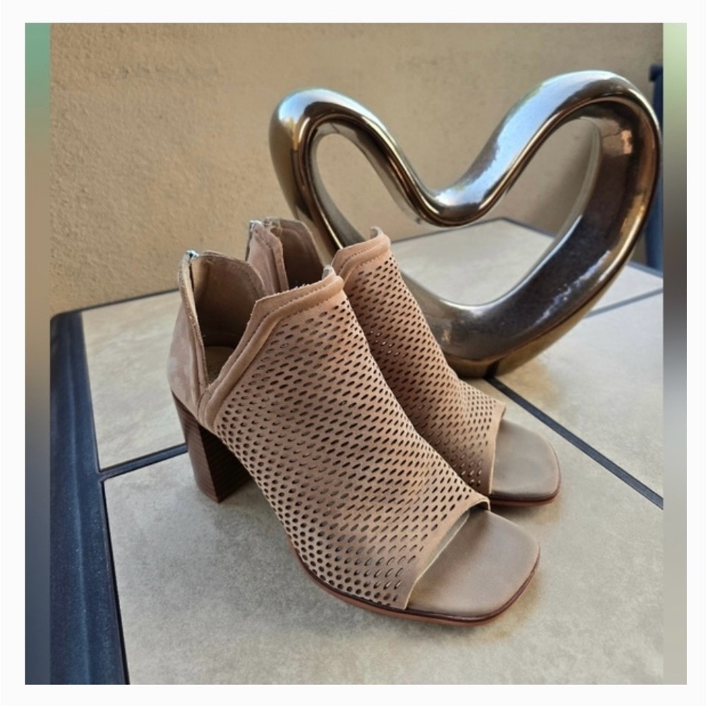 Vince Camuto Beige Perforated Heeled Booties - Picture 2 of 3